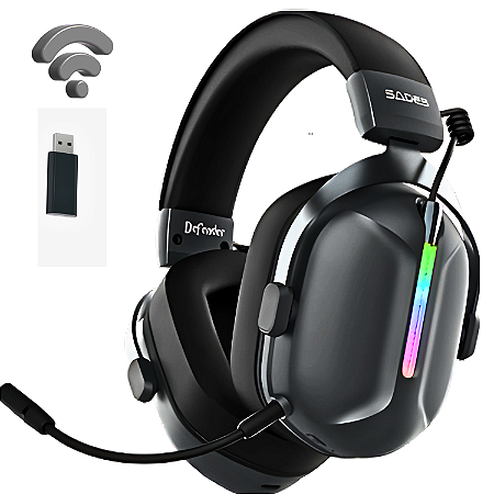 Fone Headset Gamer Sades Defender Wireless RGB Tri-Mode Preto