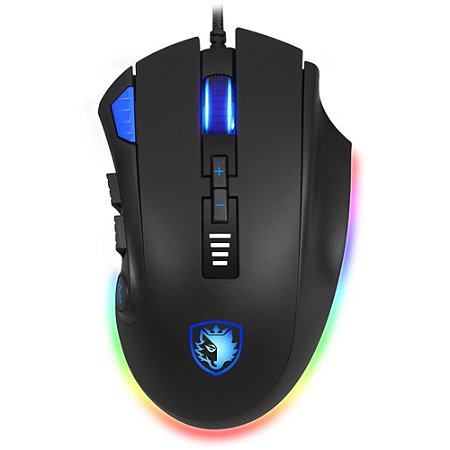 Mouse Gamer Sades Axe Rgb 12 Botões Programáveis Contrapeso Macro