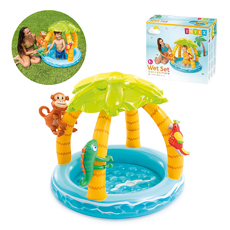Piscina Inflável Infantil Ilha Tropical 45L C/ Cobertura Intex