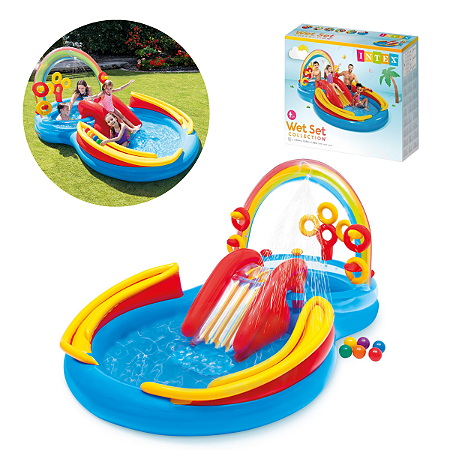 Piscina Playground Infantil Inflável Arco Íris 206L Intex 57453