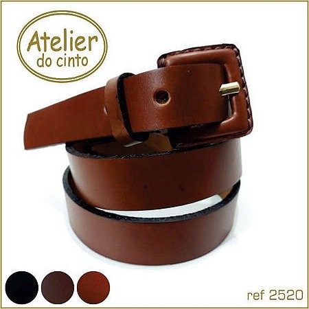 2520-CINTO LISO EM COURO 2,5CM - FIVELA FORRADA
