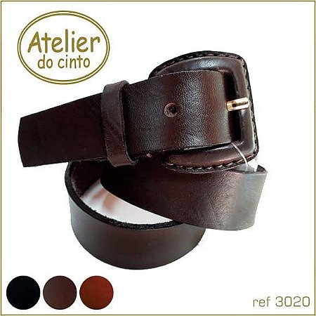 3020-cinto liso em couro natural 3,0cm - fiv. encapada com couro