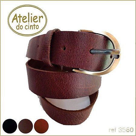 3560-CINTO EM COURO - 3,5CM - COM FIVELA OURO VELHO