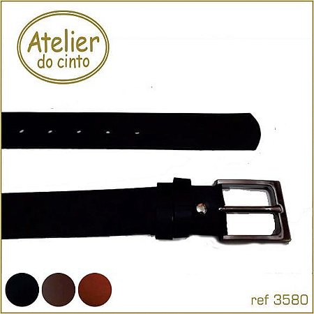 3580-CINTO LISO EM COURO - 3,5CM - MASCULINO