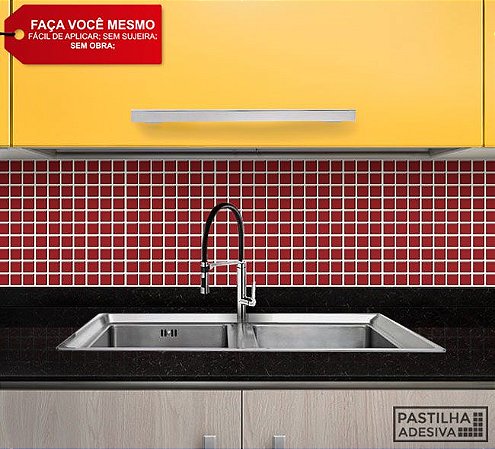 Placa Pastilha Adesiva Resinada 30x27 cm - AT037 - Vermelho