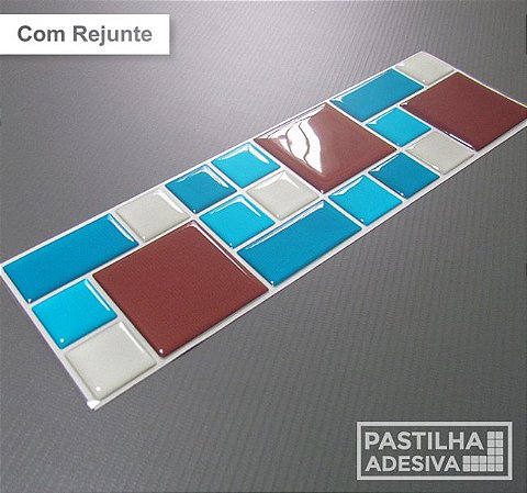 Faixa Mosaico Adesiva Resinada 27x8 cm - AT109 - Azul Branco Marrom