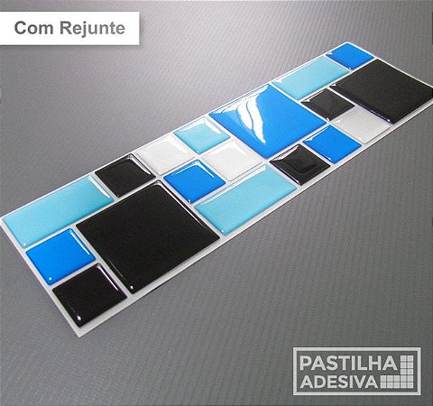 Faixa Mosaico Adesiva Resinada 27x8 cm - AT121 - Azul Preto