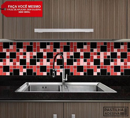 Placa Mosaico Adesiva Resinada 30x27 cm - AT132 - Vermelho