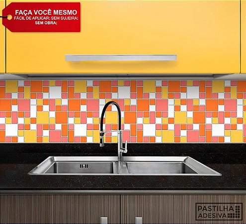 Placa Mosaico Adesiva Resinada 30x27 cm - AT134 - Amarelo Laranja