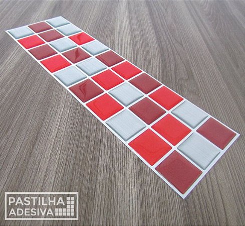 Faixa Pastilha Adesiva Resinada Aço Escovado 27x8 cm - AT161 - Vermelho