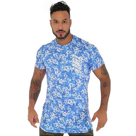 Camiseta Masculina Floral Kings Oversized Azul