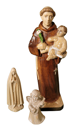 Conjunto Fátima 7,2 cm, Anjo 5 cm & Santo Antônio 15 cm.