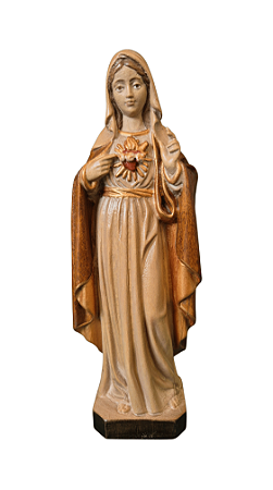 Imaculado Coração de Maria - 20 cm - Tons de Marrom.