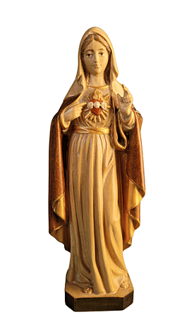 Imaculado Coração de Maria - 20 cm - Tons de Marrom.