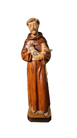 São Francisco Com Pombas - 19 cm - Tons de Marrom