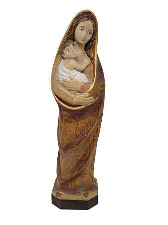 Nossa Senhora com Menino - 20 cm - Tons de Marrom.