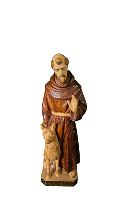 São Francisco com Lobo - 13 cm - Tons de Marrom.