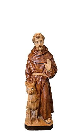 São Francisco com Lobo - 17,5 cm - Tons de Marrom.