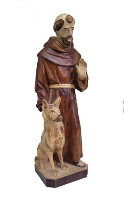 São Francisco com Lobo - 17,5 cm - Tons de Marrom.