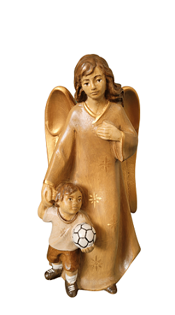 Anjo da Guarda com Menino - 17,5 cm - Tons de Marrom.