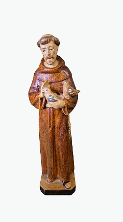 São Francisco Com Pombas - 14,25 cm - Tons de Marrom.
