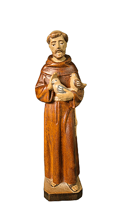 São Francisco Com Pombas - 19 cm - Tons de Marrom