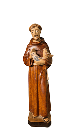 São Francisco Com Pombas - 19 cm - Tons de Marrom