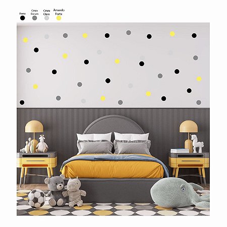 KIT MINI ADESIVO BOLINHAS 4 CORES CINZA ESCURO, CINZA CLARO, PRETO E AMARELO FORTE
