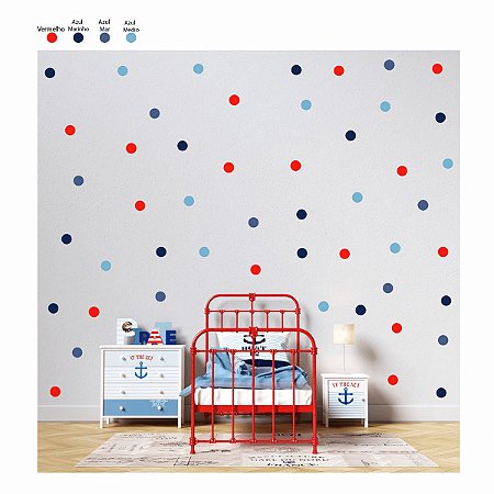 KIT MINI ADESIVO BOLINHAS 4 CORES VERMELHO, AZUL MARINHO, AZUL MAR E AZUL MÉDIO