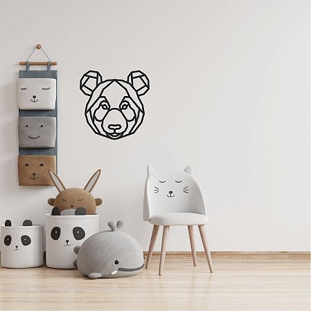 ESCULTURA DE PAREDE QUADRO VAZADO FACE URSO GEOMÉTRICO EM MDF PRETO