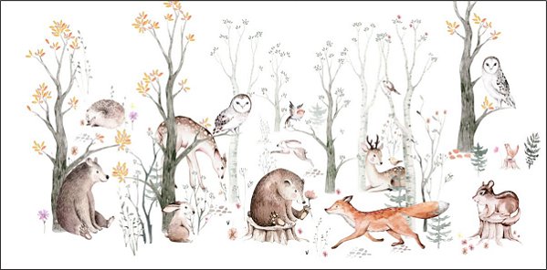 PAINEL INFANTIL AMIGOS DA FLORESTA - 300cm X 140cm - Meia Parede