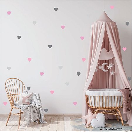 KIT MINI ADESIVO CORAÇÃO 4 CORES ROSA BEBÊ, ROSA FÚCSIA, CINZA MÉDIO E CINZA ESCURO
