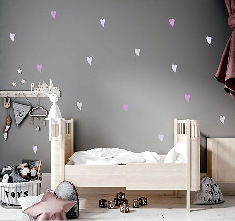 KIT MINI ADESIVO CORAÇÃO 3 CORES LAVANDA, PÚRPURA E CINZA MÉDIO