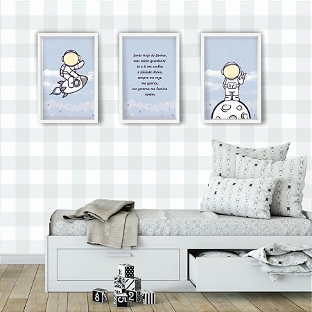 TRIO QUADROS SANTO ANJO COM MOLDURA - 3 PEÇAS