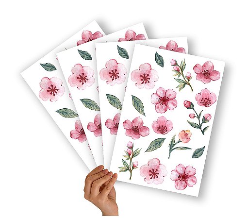 Mini Adesivos Cartela Floral Rosa Aquarela