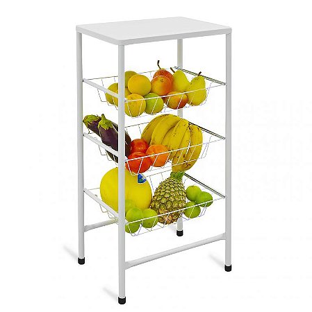 Fruteira Reforçada Max 3 Cestos De Frutas Removíveis E Tampo Aço