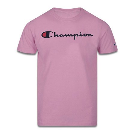Camiseta Manga Curta Champion Script Logo Print Rosa