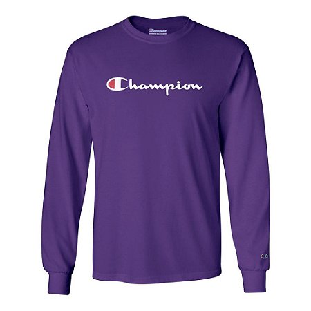 Camiseta Manga Longa Champion Script Logo Roxo