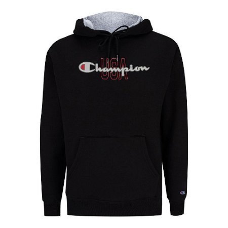 Moletom Champion Felpado c/ Capuz USA Script Logo Preto