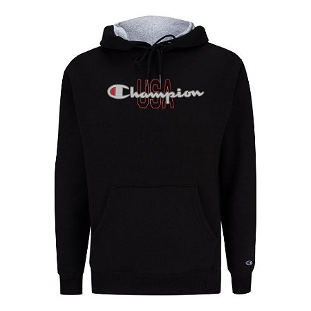 Moletom Champion Felpado c/ Capuz USA Script Logo Preto