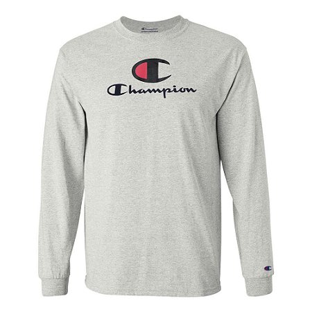 Camiseta Champion Manga Longa Big C Script Logo Cinza