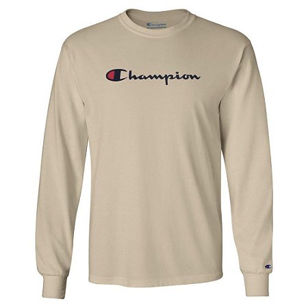 Camiseta Manga Longa Champion Script Logo Caqui