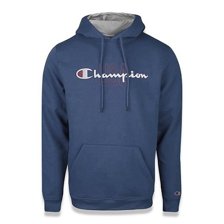 Moletom Champion Felpado c/ Capuz USA Script Logo Azul