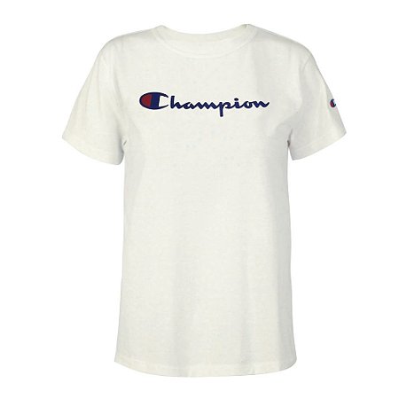 Camiseta Feminina Champion Script Logo Ink Off White