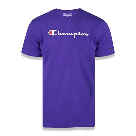 Camiseta Manga Curta Champion Script Logo Print Roxo