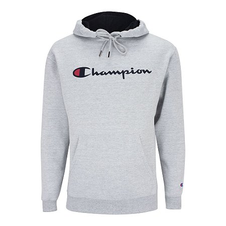 Moletom Champion Felpado c/ Capuz Script Logo Cinza