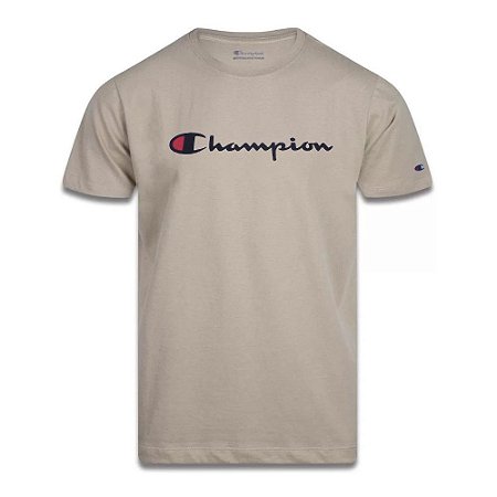 Camiseta Champion Manga Curta Script Logo Print Caqui - FIRST DOWN -  Produtos Futebol Americano NFL