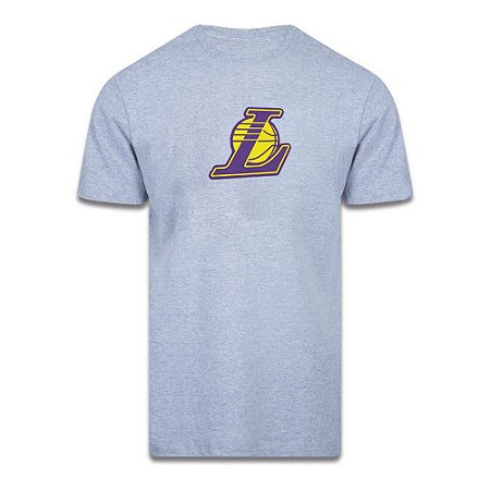 Camiseta NBA Los Angeles Lakers Logo Patch Bordado Cinza