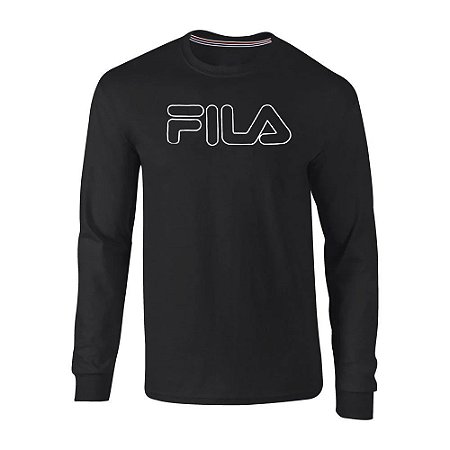 Camiseta Fila Manga Longa Masculina Letter Outline Preto