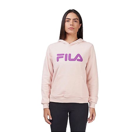 Moletom Canguru Fila com Capuz Feminino Letter Rosa